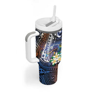 Marshall Islands Kwajalein Atoll Tumbler With Handle Plumeria Sea Turtle with Polynesian Tribal LT9 - Polynesian Pride