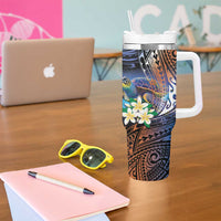 Marshall Islands Kwajalein Atoll Tumbler With Handle Plumeria Sea Turtle with Polynesian Tribal LT9 - Polynesian Pride