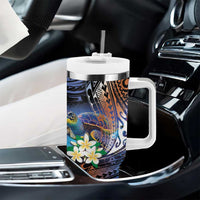 Marshall Islands Kwajalein Atoll Tumbler With Handle Plumeria Sea Turtle with Polynesian Tribal LT9 - Polynesian Pride