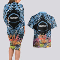 Personalised Nukuoro Micronesia Atoll Couples Matching Long Sleeve Bodycon Dress and Hawaiian Shirt with Pacific Coral Reef LT9 - Polynesian Pride