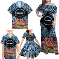 Personalised Nukuoro Micronesia Atoll Family Matching Off Shoulder Maxi Dress and Hawaiian Shirt with Pacific Coral Reef LT9 - Polynesian Pride