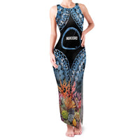 Personalised Nukuoro Micronesia Atoll Family Matching Tank Maxi Dress and Hawaiian Shirt with Pacific Coral Reef LT9 Mom's Dress Blue - Polynesian Pride