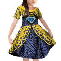 Tokelau Atafu Atoll Personalised Family Matching Off Shoulder Short Dress and Hawaiian Shirt Pacific Coral Reef Vibe LT9 Daughter's Dress Gold - Polynesian Pride