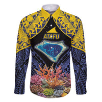 Tokelau Atafu Atoll Personalised Family Matching Summer Maxi Dress and Hawaiian Shirt Pacific Coral Reef Vibe LT9 Dad's Shirt - Long Sleeve Gold - Polynesian Pride