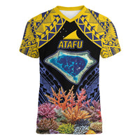Tokelau Atafu Atoll Personalised Women V-Neck T-Shirt Pacific Coral Reef Vibe LT9 Female Gold - Polynesian Pride