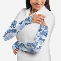 Vintage Hawaii Arm Sleeves Hibiscus Tapa Tribal With Hawaiian Quilt Pattern Blue - Polynesian Pride
