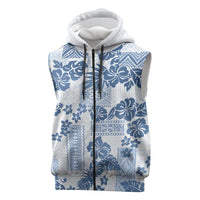 Vintage Hawaii Sleeveless Zip Hoodie Hibiscus Tapa Tribal With Hawaiian Quilt Pattern Blue LT9 Blue - Polynesian Pride