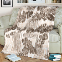Vintage Hawaii Blanket Hibiscus Tapa Tribal With Hawaiian Quilt Pattern Gold LT9 - Polynesian Pride