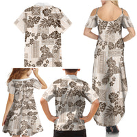 Vintage Hawaii Family Matching Summer Maxi Dress and Hawaiian Shirt Hibiscus Tapa Tribal With Hawaiian Quilt Pattern Gold LT9 - Polynesian Pride
