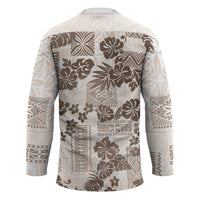 Vintage Hawaii Hockey Jersey Hibiscus Tapa Tribal With Hawaiian Quilt Pattern Gold - Polynesian Pride