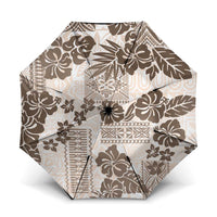 Vintage Hawaii Umbrella Hibiscus Tapa Tribal With Hawaiian Quilt Pattern Gold - Polynesian Pride