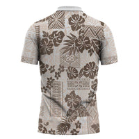 Vintage Hawaii Zipper Polo Shirt Hibiscus Tapa Tribal With Hawaiian Quilt Pattern Gold LT9 - Polynesian Pride