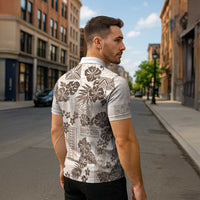 Vintage Hawaii Zipper Polo Shirt Hibiscus Tapa Tribal With Hawaiian Quilt Pattern Gold LT9 - Polynesian Pride