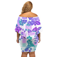 Vintage Hawaii Family Matching Off Shoulder Short Dress and Hawaiian Shirt Hibiscus Tapa Tribal With Hawaiian Quilt Pattern Purple LT9 - Polynesian Pride