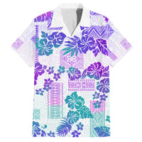 Vintage Hawaii Family Matching Tank Maxi Dress and Hawaiian Shirt Hibiscus Tapa Tribal With Hawaiian Quilt Pattern Purple LT9 Dad's Shirt - Short Sleeve Purple - Polynesian Pride