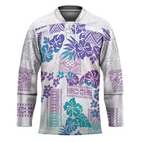 Vintage Hawaii Hockey Jersey Hibiscus Tapa Tribal With Hawaiian Quilt Pattern Purple LT9 Unisex Purple - Polynesian Pride