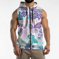 Vintage Hawaii Sleeveless Zip Hoodie Hibiscus Tapa Tribal With Hawaiian Quilt Pattern Purple LT9 - Polynesian Pride