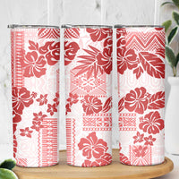 Vintage Hawaii Skinny Tumbler Hibiscus Tapa Tribal With Hawaiian Quilt Pattern Red LT9 - Polynesian Pride