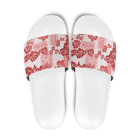 Vintage Hawaii Slide Sandals Hibiscus Tapa Tribal With Hawaiian Quilt Pattern Red - Polynesian Pride