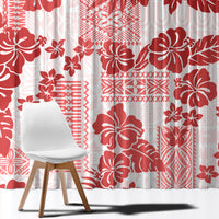 Vintage Hawaii Window Curtain Hibiscus Tapa Tribal With Hawaiian Quilt Pattern Red LT9 - Polynesian Pride