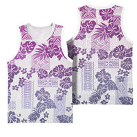 Vintage Hawaii Basketball Jersey Hibiscus Tapa Tribal With Hawaiian Quilt Pattern Violet - Polynesian Pride