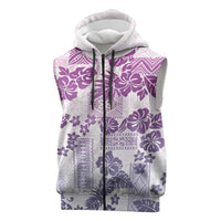 Vintage Hawaii Sleeveless Zip Hoodie Hibiscus Tapa Tribal With Hawaiian Quilt Pattern Violet LT9 Violet - Polynesian Pride