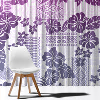 Vintage Hawaii Window Curtain Hibiscus Tapa Tribal With Hawaiian Quilt Pattern Violet LT9 - Polynesian Pride