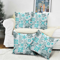 Hawaii Tapa Tribal Pillow Cover With Hawaiian Quilt Pattern Aqua - Polynesian Pride