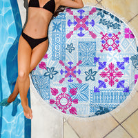 Hawaii Tapa Tribal Beach Blanket With Hawaiian Quilt Pattern Blue LT9 - Wonder Print Shop