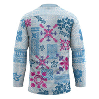 Hawaii Tapa Tribal Hockey Jersey With Hawaiian Quilt Pattern Blue - Polynesian Pride