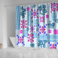 Hawaii Tapa Tribal Shower Curtain With Hawaiian Quilt Pattern Blue LT9 - Polynesian Pride