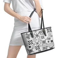 Hawaii Tapa Tribal Leather Tote Bag With Hawaiian Quilt Pattern Black LT9 - Polynesian Pride