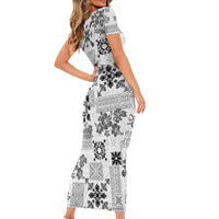 Hawaii Tapa Tribal Short Sleeve Bodycon Dress With Hawaiian Quilt Pattern Black LT9 - Polynesian Pride