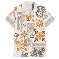Hawaii Tapa Tribal Family Matching Short Sleeve Bodycon Dress and Hawaiian Shirt With Hawaiian Quilt Pattern Gold LT9 Dad's Shirt - Short Sleeve Gold - Polynesian Pride