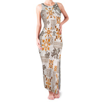 Hawaii Tapa Tribal Family Matching Tank Maxi Dress and Hawaiian Shirt With Hawaiian Quilt Pattern Gold LT9 Mom's Dress Gold - Polynesian Pride