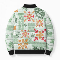 Hawaii Tapa Tribal Bomber Puffer Jacket With Hawaiian Quilt Pattern Green LT9 - Polynesian Pride