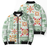 Hawaii Tapa Tribal Bomber Puffer Jacket With Hawaiian Quilt Pattern Green LT9 - Polynesian Pride