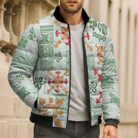 Hawaii Tapa Tribal Bomber Puffer Jacket With Hawaiian Quilt Pattern Green LT9 - Polynesian Pride