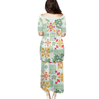Hawaii Tapa Tribal Family Matching Puletasi Dress and Hawaiian Shirt With Hawaiian Quilt Pattern Green LT9 - Polynesian Pride