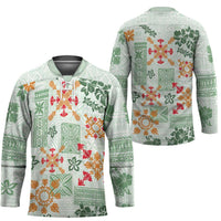 Hawaii Tapa Tribal Hockey Jersey With Hawaiian Quilt Pattern Green - Polynesian Pride