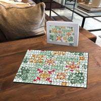 Hawaii Tapa Tribal Puzzle With Hawaiian Quilt Pattern Green - Polynesian Pride