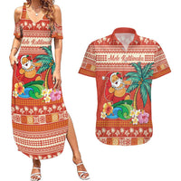 Hawaii Mele Kalikimaka Couples Matching Summer Maxi Dress and Hawaiian Shirt Surfing Santa Funny Christmas LT9 Red - Polynesian Pride