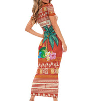 Hawaii Mele Kalikimaka Family Matching Short Sleeve Bodycon Dress and Hawaiian Shirt Surfing Santa Funny Christmas