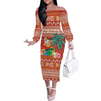 Hawaii Mele Kalikimaka Off The Shoulder Long Sleeve Dress Surfing Santa Funny Christmas LT9 Women Red - Polynesian Pride