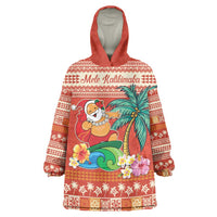 Hawaii Mele Kalikimaka Wearable Blanket Hoodie Surfing Santa Funny Christmas LT9 One Size Red - Polynesian Pride