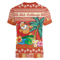 Hawaii Mele Kalikimaka Women V-Neck T-Shirt Surfing Santa Funny Christmas LT9 - Polynesian Pride