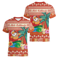 Hawaii Mele Kalikimaka Women V-Neck T-Shirt Surfing Santa Funny Christmas LT9 - Polynesian Pride