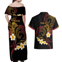 Personalised Papua New Guinea Sepik Couples Matching Off Shoulder Maxi Dress and Hawaiian Shirt Plumeria Floral Tribal Pattern - Polynesian Pride