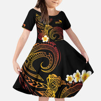 Personalised Papua New Guinea Sepik Kid Short Sleeve Dress Plumeria Floral Tribal Pattern LT9 KID Black - Polynesian Pride