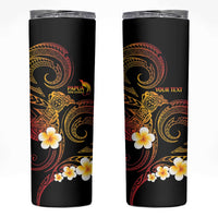 Personalised Papua New Guinea Sepik Skinny Tumbler Plumeria Floral Tribal Pattern LT9 Black - Polynesian Pride
